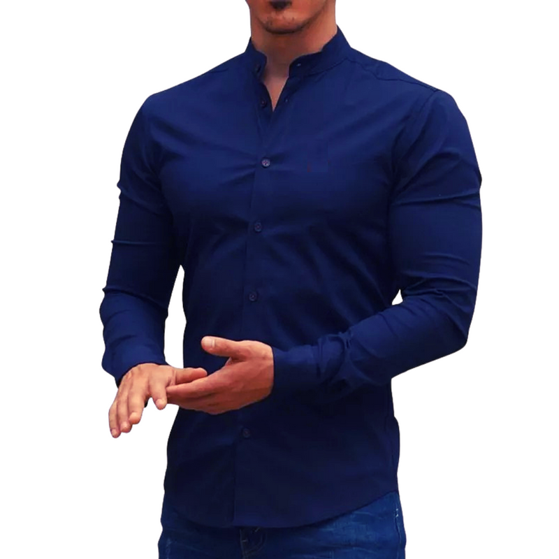 Camisa Manga larga unicolor cuello  mao - ShirtStyleElegant - Más elegancia y estilo para su vida diaria