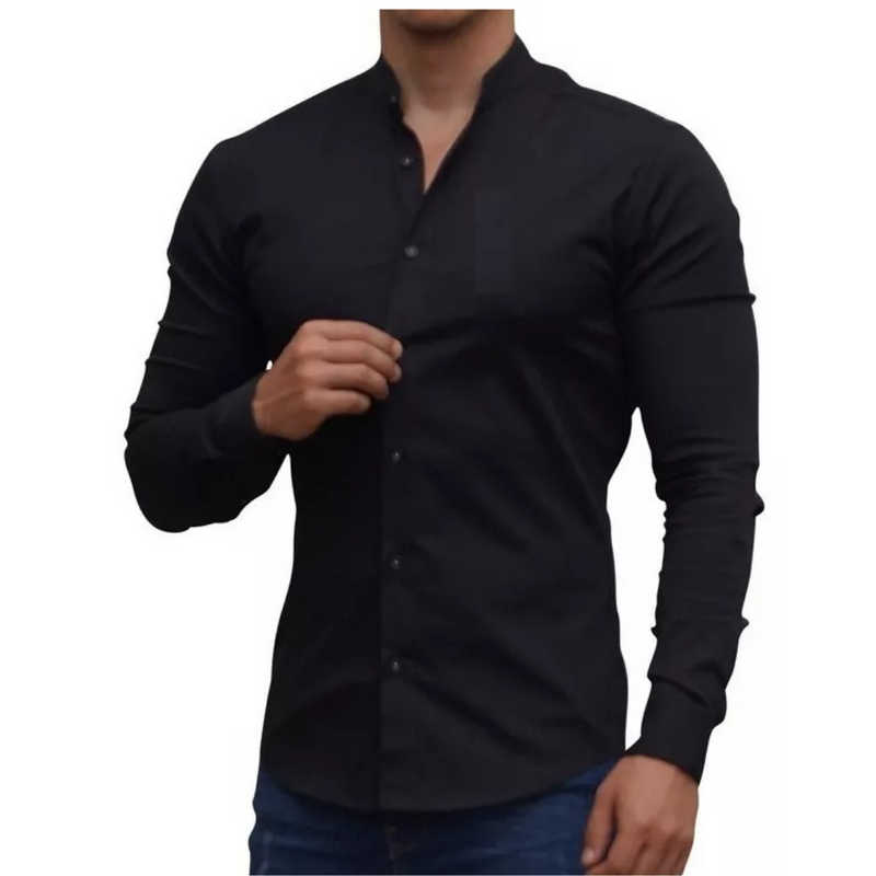 Camisa Manga larga unicolor cuello  mao - ShirtStyleElegant - Más elegancia y estilo para su vida diaria
