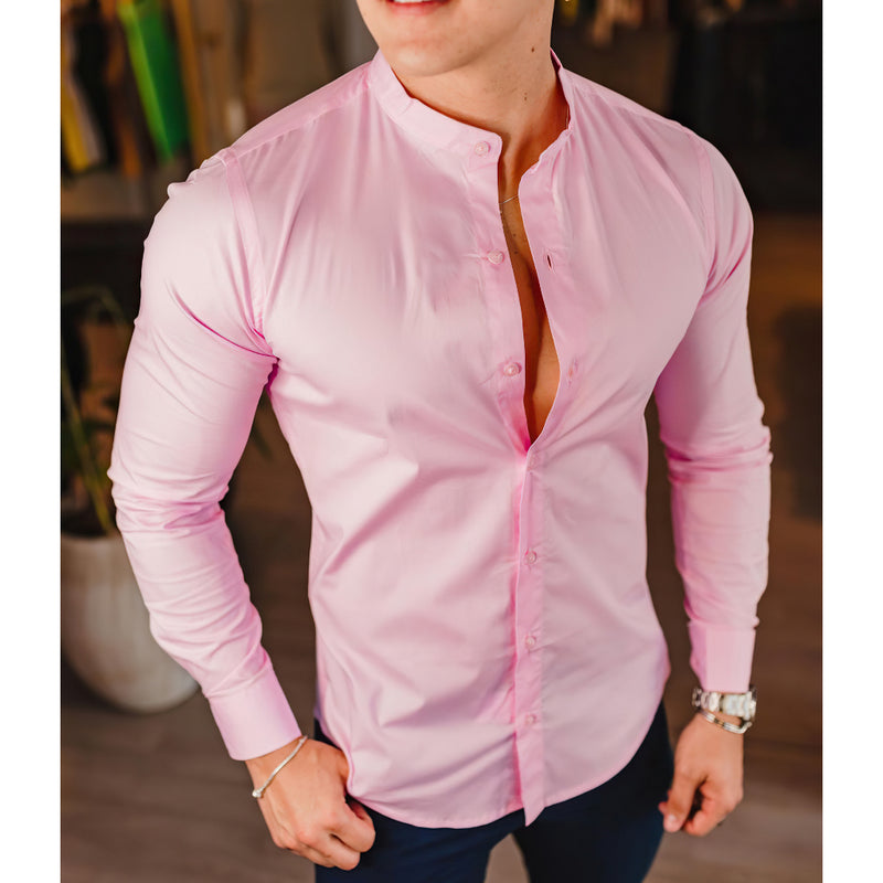 Camisa Manga larga unicolor cuello  mao - ShirtStyleElegant - Más elegancia y estilo para su vida diaria